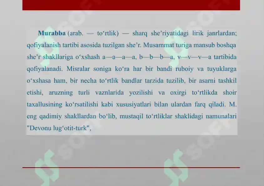 Murabba Muxammas va Musaddas She'r Shakllari 2