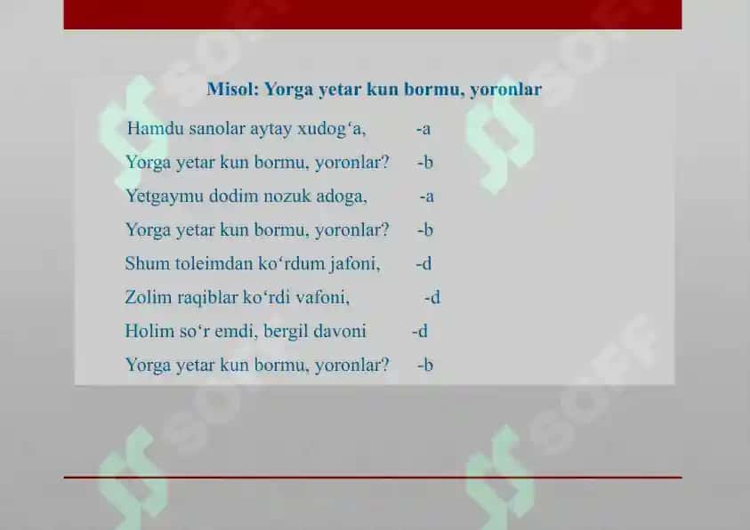 Murabba Muxammas va Musaddas She'r Shakllari 4