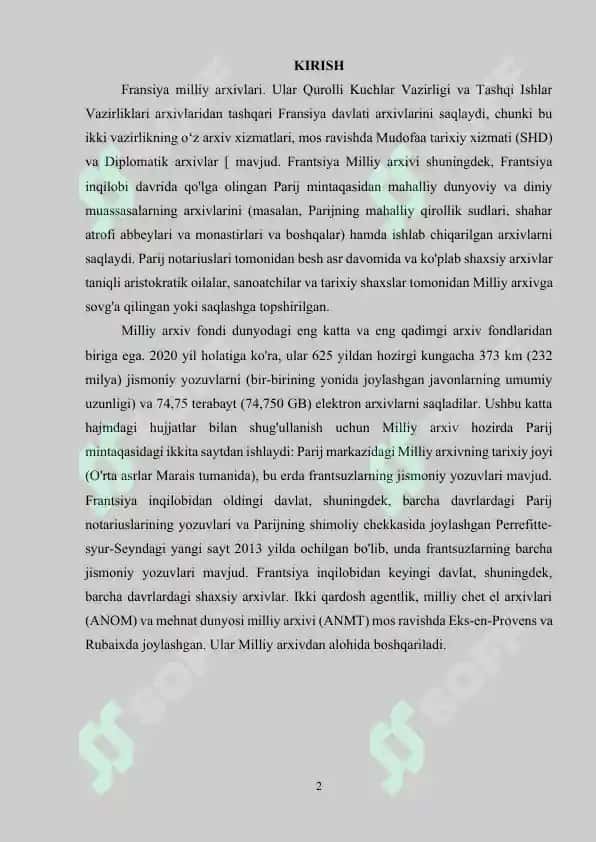 FRANSIYA MILLIY ARXIVI TARIXI VA FAOLIYATI 2