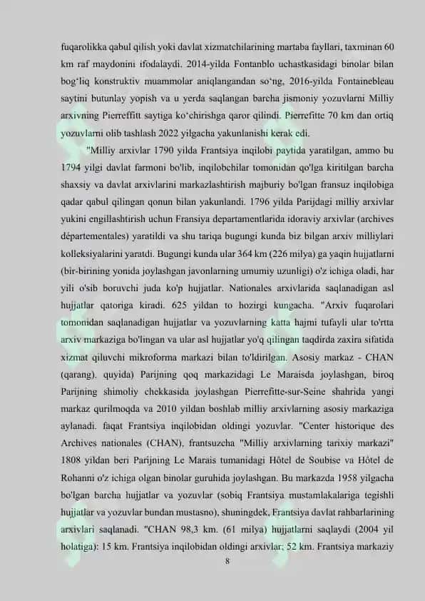 FRANSIYA MILLIY ARXIVI TARIXI VA FAOLIYATI 8