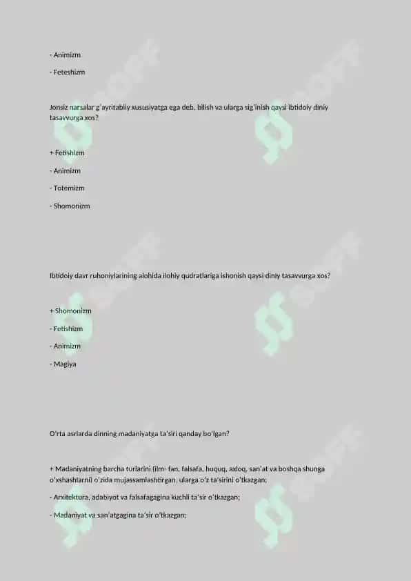 DINSHUNOSLIK FANIDAN TEST SAVOLLARI. 4