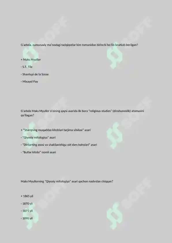 DINSHUNOSLIK FANIDAN TEST SAVOLLARI. 7