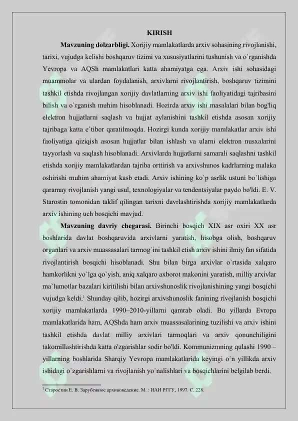 XX-ASR XORIJIY MAMLAKATLAR ARXIVSHUNOSLIGI ISPANIYA VA SHVETSIYADA ARXIV ISHI 2