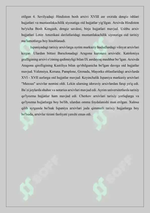 XX-ASR XORIJIY MAMLAKATLAR ARXIVSHUNOSLIGI ISPANIYA VA SHVETSIYADA ARXIV ISHI 6