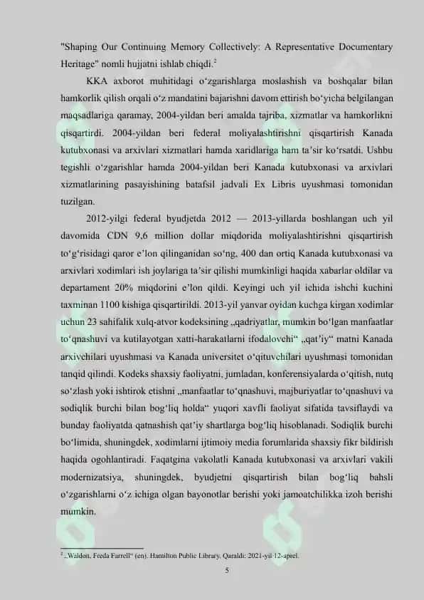 Kanada arxiv ishi tarixi 5