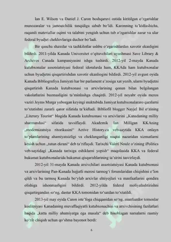 Kanada arxiv ishi tarixi 6