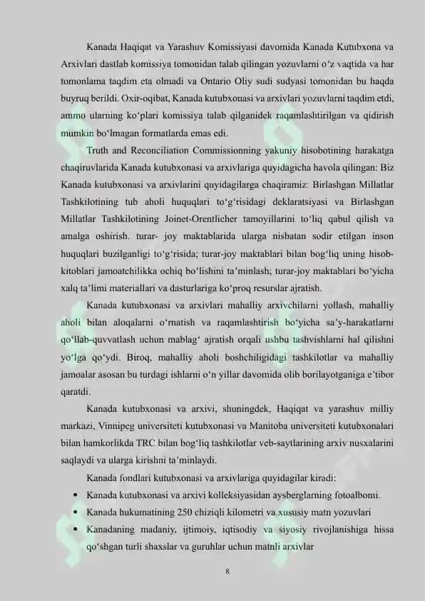Kanada arxiv ishi tarixi 8