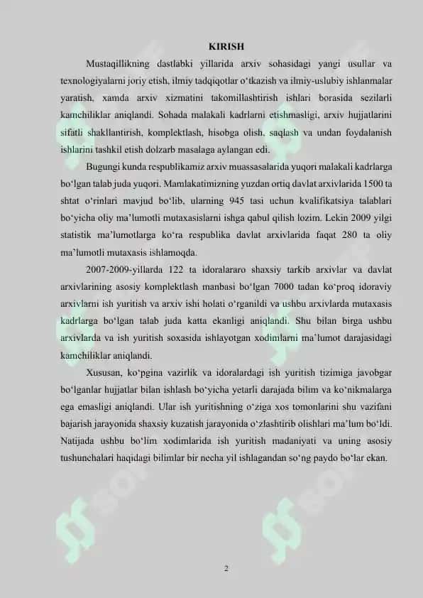 Mustaqillik yillarida arxiv sohasida amalga oshirilgan islohotlar (1991-2024 ) yy 2