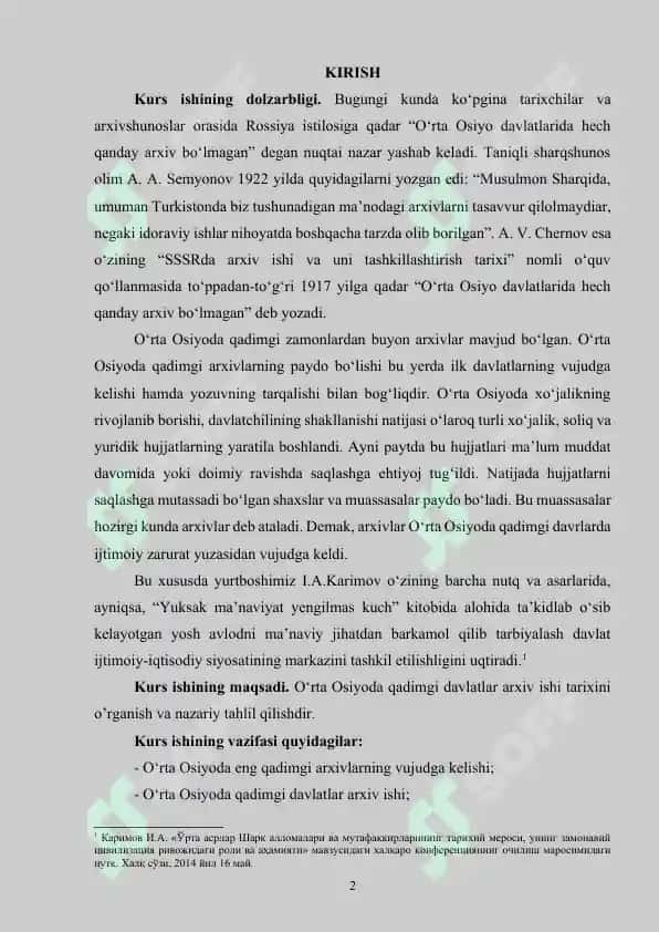O‘RTA OSIYODA QADIMGI DAVLATLAR ARXIV ISHI TARIXI 2