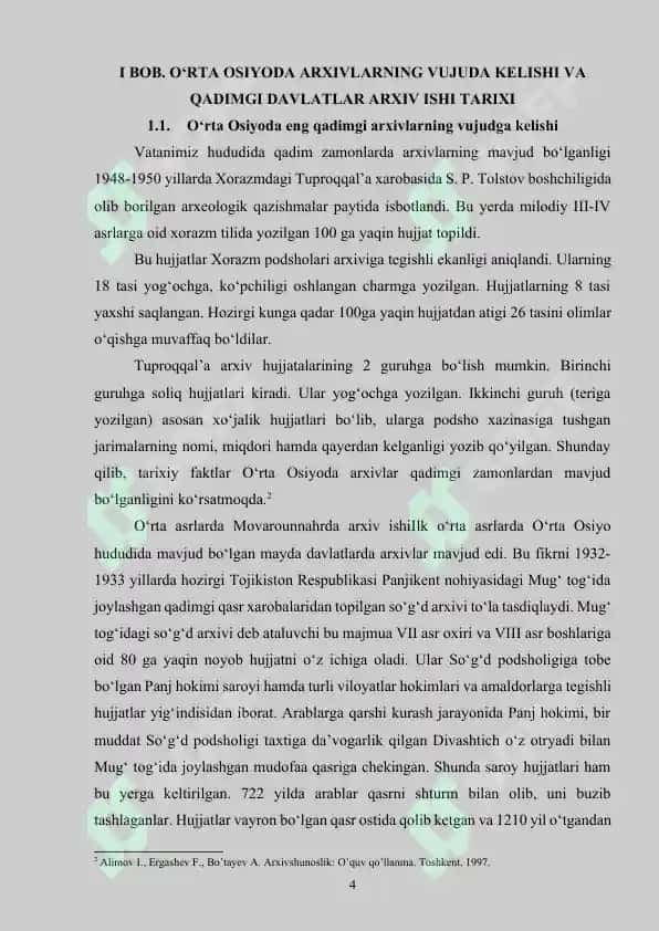 O‘RTA OSIYODA QADIMGI DAVLATLAR ARXIV ISHI TARIXI 4
