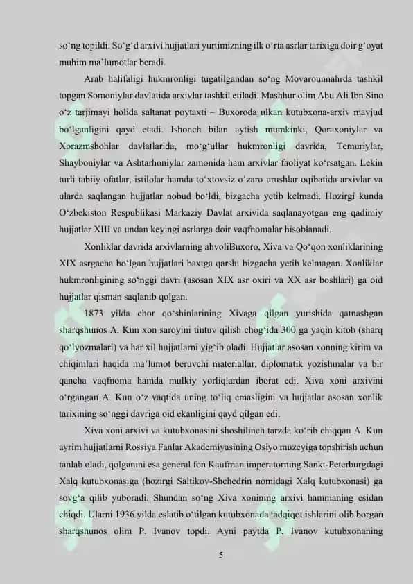 O‘RTA OSIYODA QADIMGI DAVLATLAR ARXIV ISHI TARIXI 5