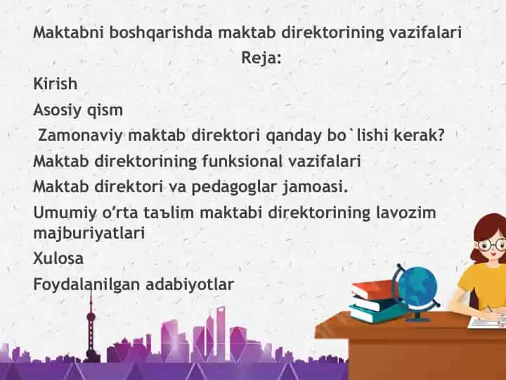 Maktabni boshqarishda maktab direktorining vazifalari
