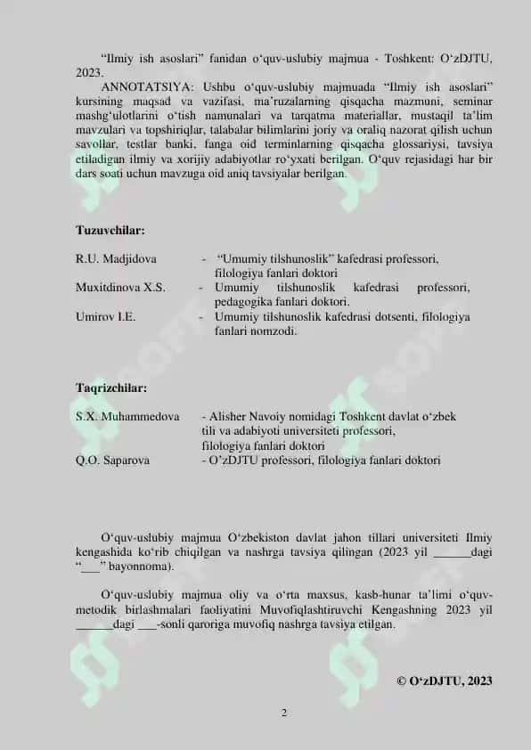 O`UM Ilmiy ish asoslari UMK / ilmiy tadqiqot asoslari / ilmiy ijodiy izlanish 2