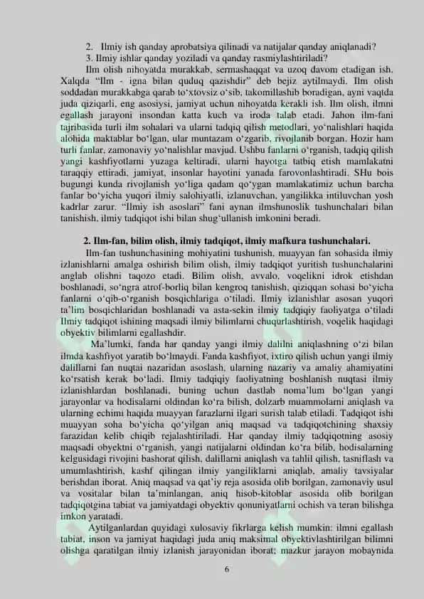 O`UM Ilmiy ish asoslari UMK / ilmiy tadqiqot asoslari / ilmiy ijodiy izlanish 6