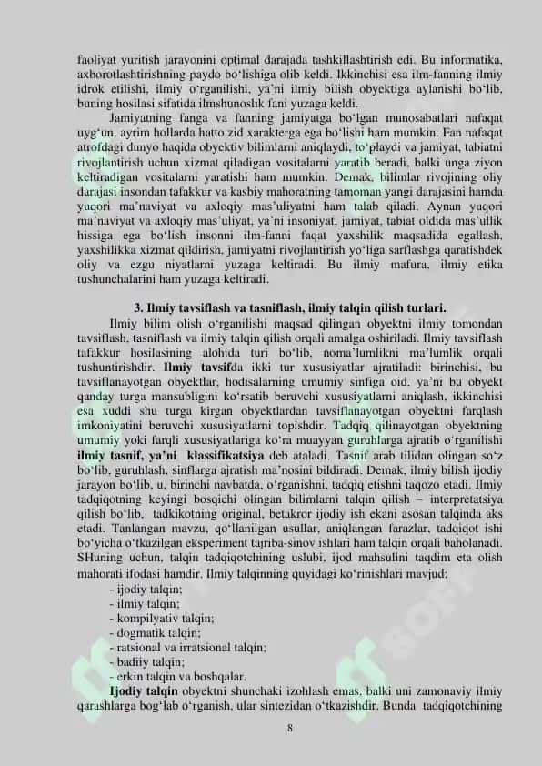 O`UM Ilmiy ish asoslari UMK / ilmiy tadqiqot asoslari / ilmiy ijodiy izlanish 8