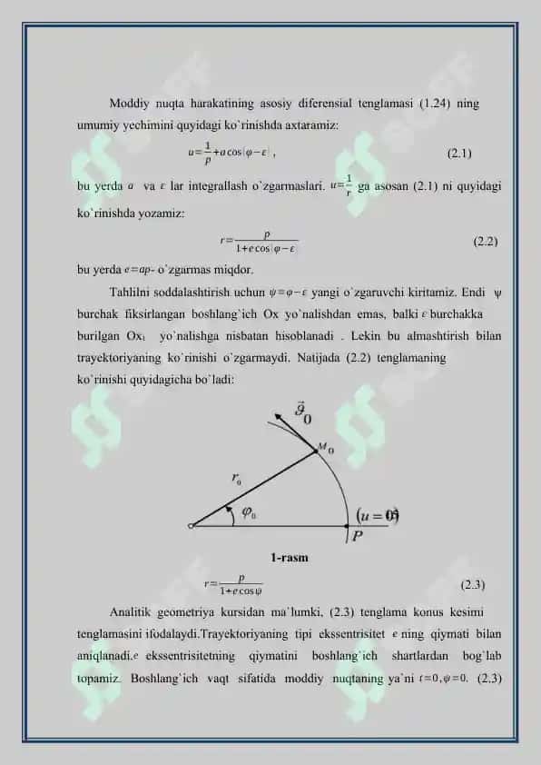 Markaziy  kuchlar  maydonida  harakatlanuvchi  nuqtaning  harakat differensial  tenglamalari 7