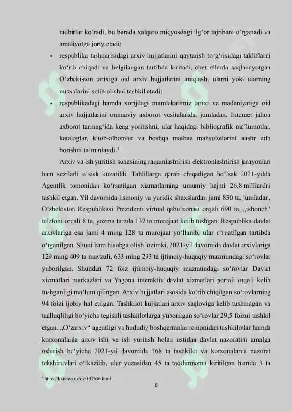 O'ZBEKISTON RESPUBLIKASINING ARXIV SOHASIDA XALQARO HAMKORLIGI 8