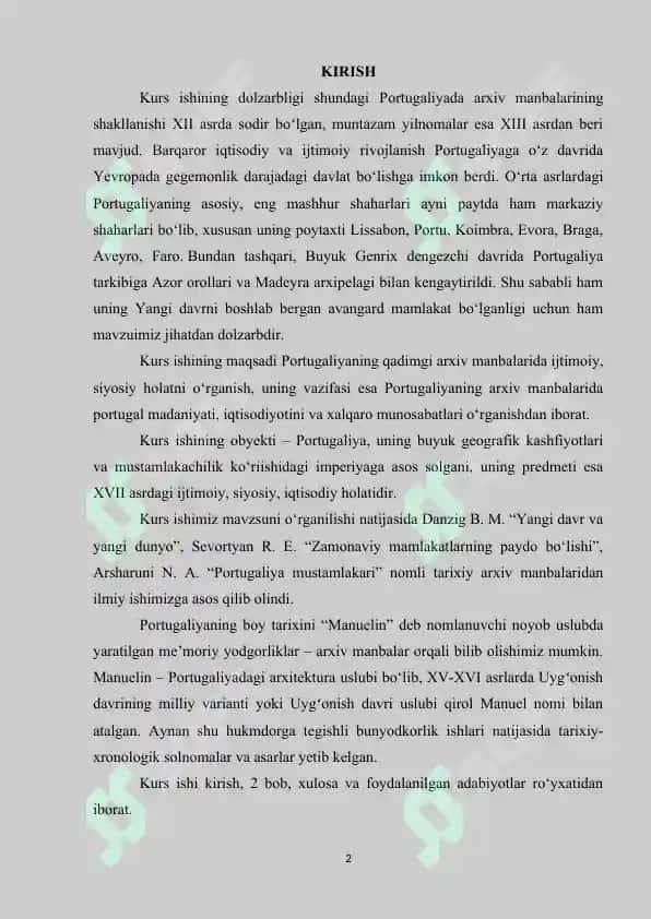 PORTUGALIYA DAVLATLARIDA ARXIV ISHI TARIXI 2