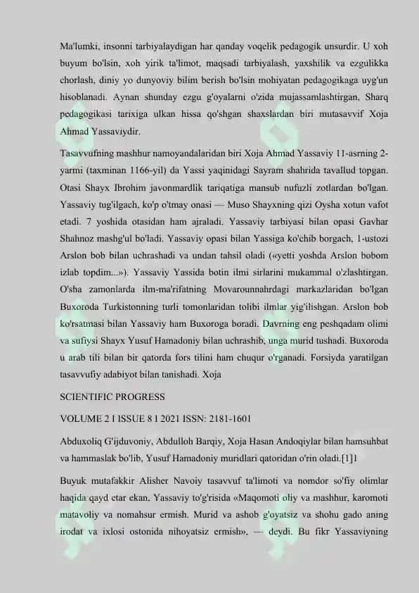 Ahmad Yassaviyning pedgogik g'oyalari 2