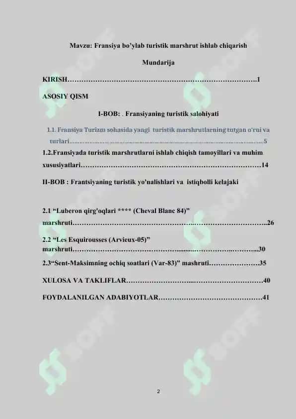 Fransiya bo’ylab turistik marshrut ishlab chiqarish 2