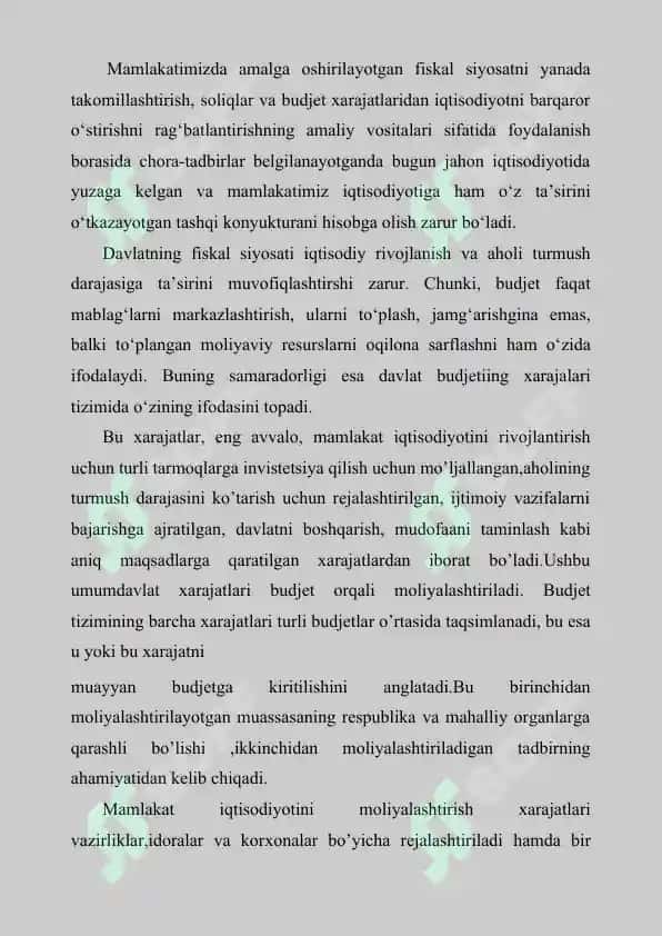 O‘zbekiston Respublikasi budjet-soliq siyosatining xususiyatlari 2