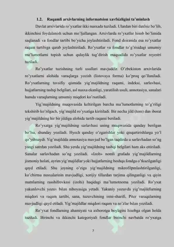 RAQAMLI ARXIVLARNING INFORMATSION XAVFSIZLIGINI TA’MINLASH 7