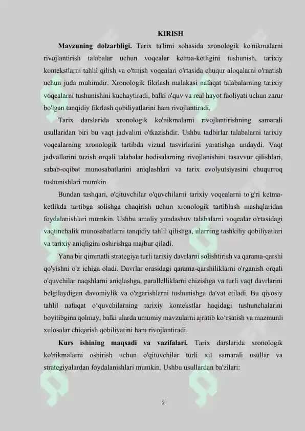 Tarix darslarida xronologik ko'nikmalarni shakllantirish usullari 2