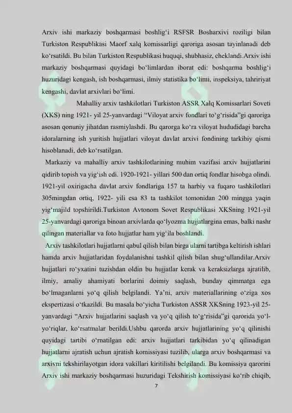 TURKISTON ASSRda ARXIV ISHI TARIXI 7