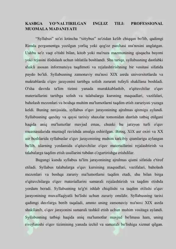 Kasbiy ingliz tilidan dars ishlanmasi 2