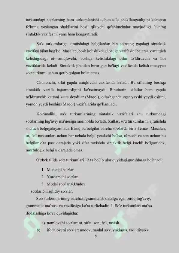 Boshlangʻich sinflarda soʻz turkumlarini oʻrganishdagi uzviylik va uzluksizlikning taʼminlanishini tahlil qilish 5