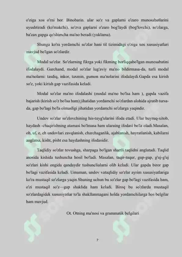 Boshlangʻich sinflarda soʻz turkumlarini oʻrganishdagi uzviylik va uzluksizlikning taʼminlanishini tahlil qilish 7
