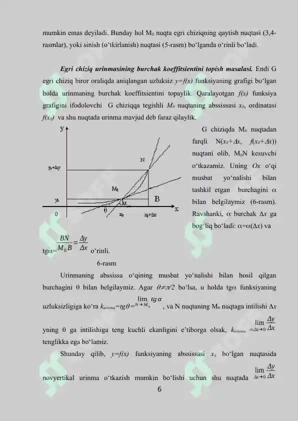 Funksiyaning hosilasi: uning geometrik va mexanik ma’nosi 6