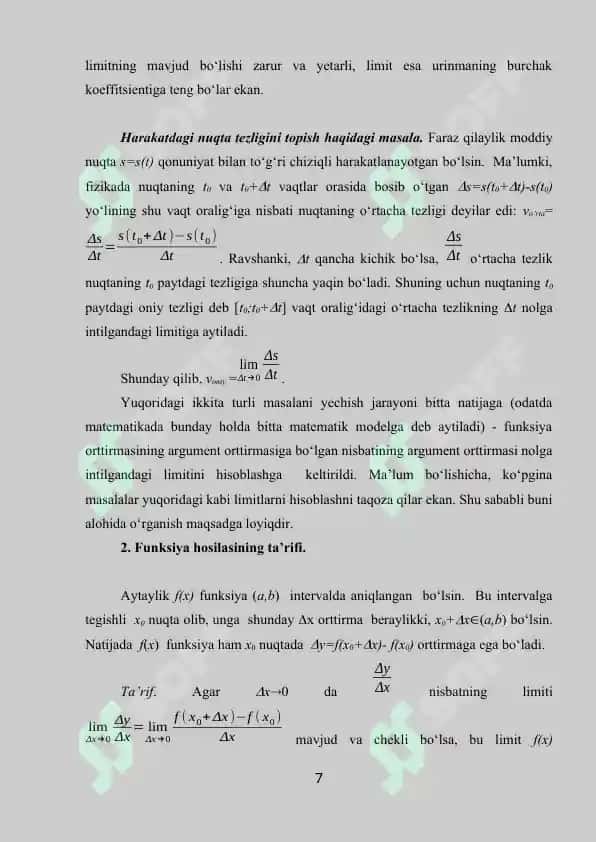 Funksiyaning hosilasi: uning geometrik va mexanik ma’nosi 7
