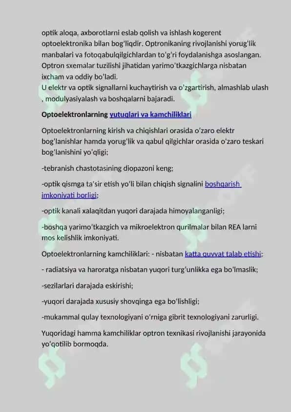 Optoelektronika asoslari, optik tolalar, jaxon о‘rgimchak tо‘ri va optik tolalarning zamonaviy aloqa tizimlarida ishlatilishi 3