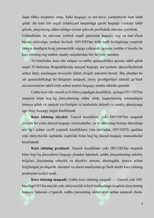 Tanosil yoki OIV kasalligi/OITSni tarqatish 6