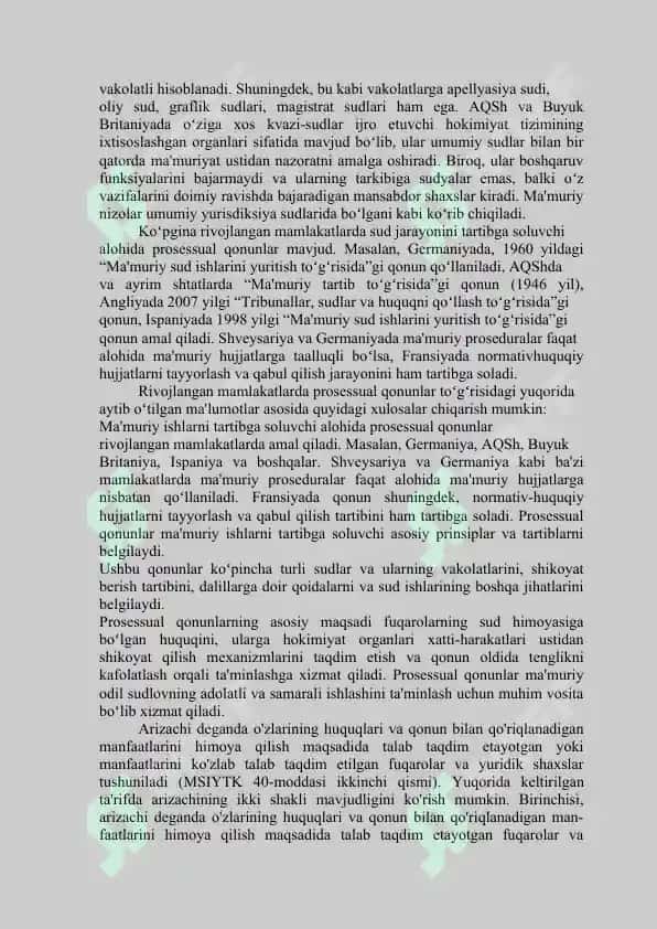 MA'MURIY SUD ISHLARINI YURITISH ISHTIROKCHILARINING HUQUQ VA MAJBURIYATLARI 8