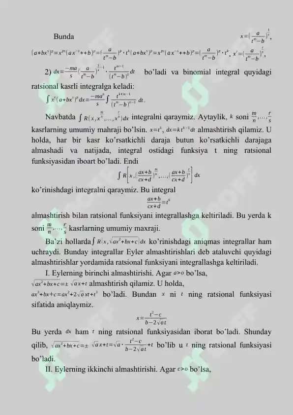 Irratsional funksiyalarni integrallash 2