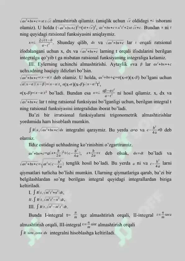 Irratsional funksiyalarni integrallash 3