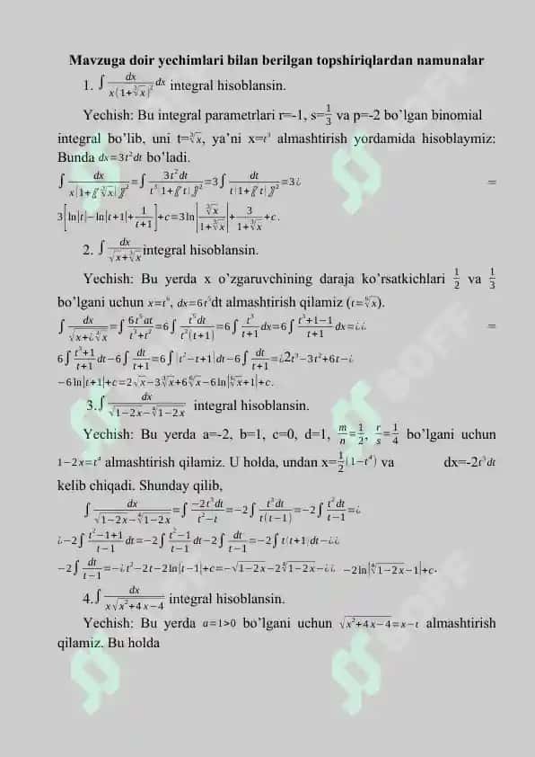 Irratsional funksiyalarni integrallash 4