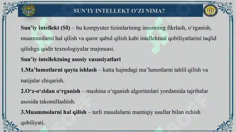 SUN’IY INTELLEKT VA MASHINA O'RGANISH ASOSLARI 4