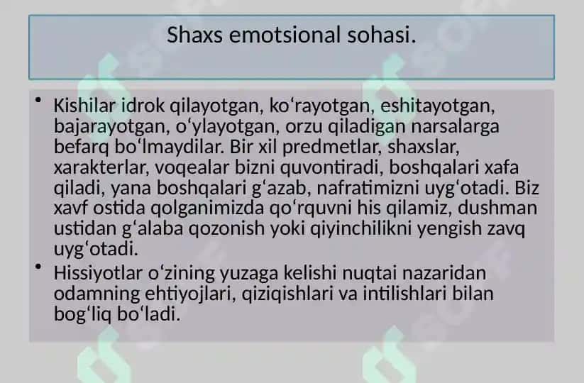 Emotsiyalarning shaxs shakllanishidagi o'rni 2