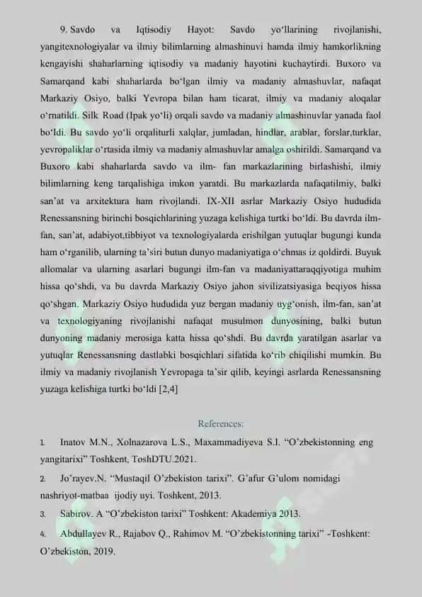 IX-XII ASRLARDA MAMLAKATIMIZ HUDUDIDA RO‘Y BERGAN MADANIY UYG‘ONISH, BUYUK ALLOMALARNING JAHON SIVILIZATSIYASIGA QO‘SHGAN HISSASI 4
