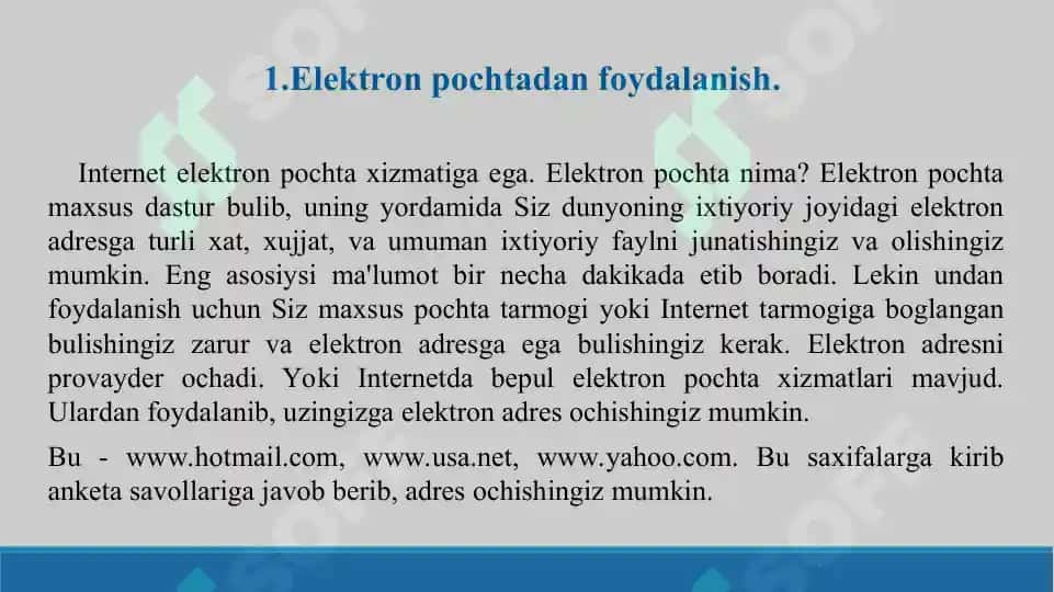 Elektron pochta haqida. Taqdimot 10 bet. 2