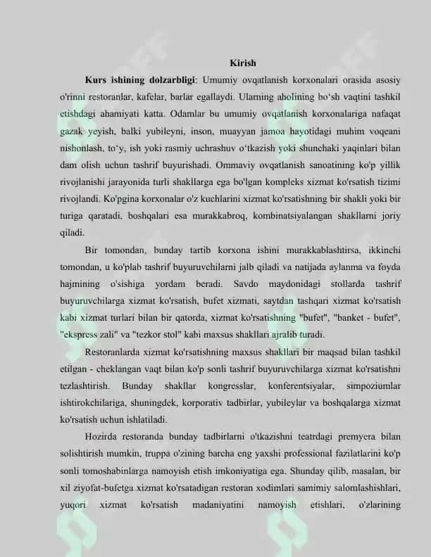 Restoranda xizmat ko'rsatishning maxsus shakllari va uslublari 2