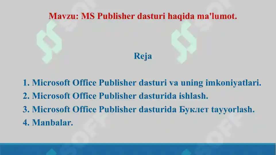 MS Publisher dasturi haqida ma'lumot. Taqdimot 12 bet. 2