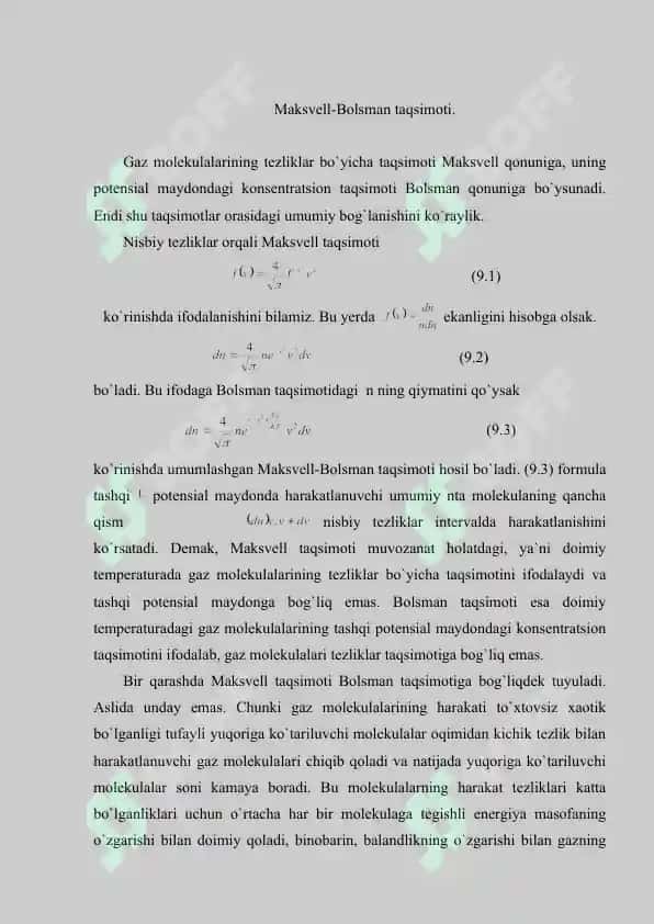 Maksvell-Bolsman taqsimoti. Fermi-Dirak va  Boze – Eynshteyn statistikasi  to`g`risida tushuncha 2