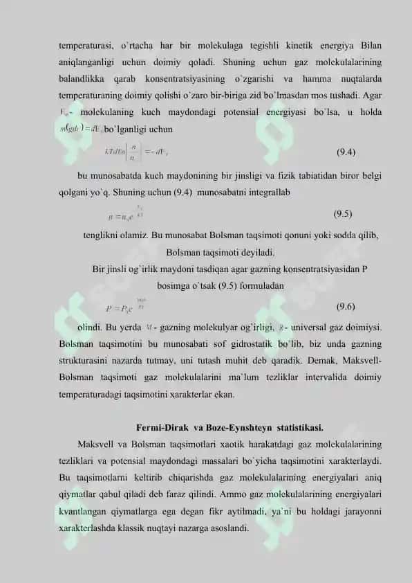 Maksvell-Bolsman taqsimoti. Fermi-Dirak va  Boze – Eynshteyn statistikasi  to`g`risida tushuncha 3