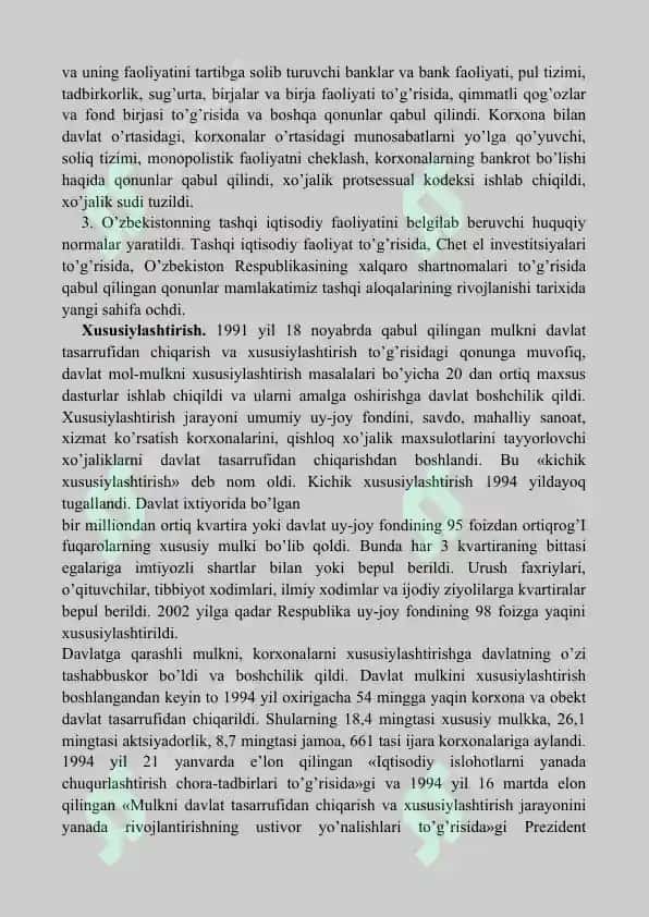 O’zbekistonda mustaqil taraqqiyot yo’lining shart – sharoitlari va zamini 3
