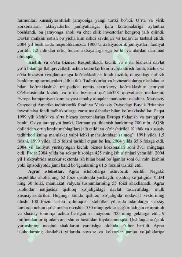 O’zbekistonda mustaqil taraqqiyot yo’lining shart – sharoitlari va zamini 4