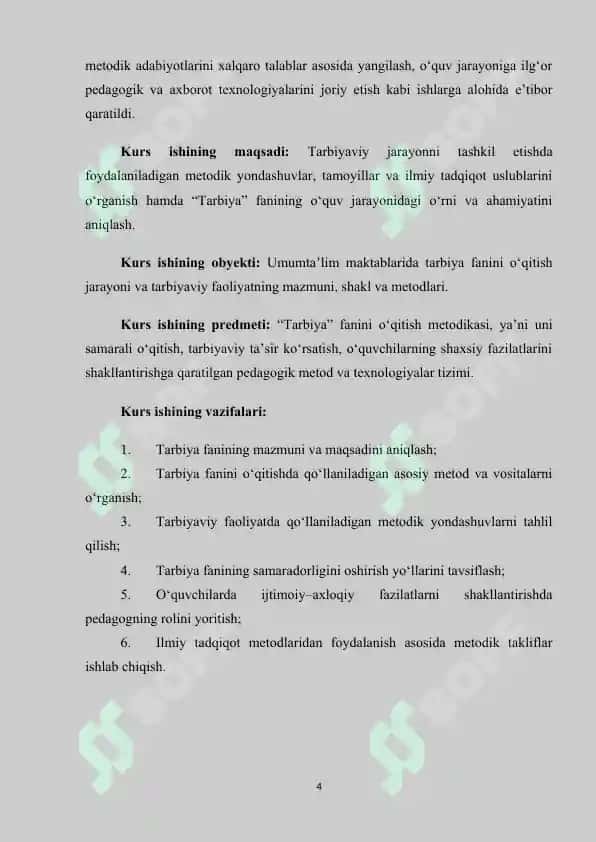 Tarbiya’ fanini o‘qitish metodikasining predmeti, maqsad–vazifalari va ilmiy tadqiqot metodlari 4
